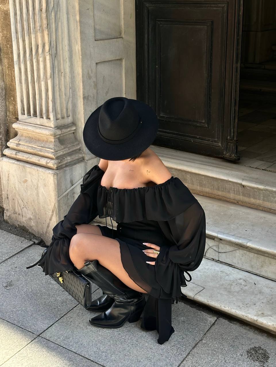 Off Shoulder Ruffle Bodysuit with Corset Details