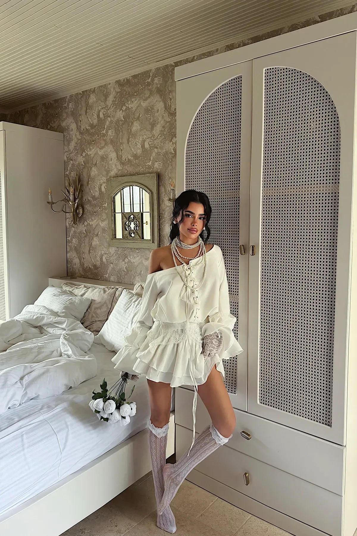 White Lace Detail Dress