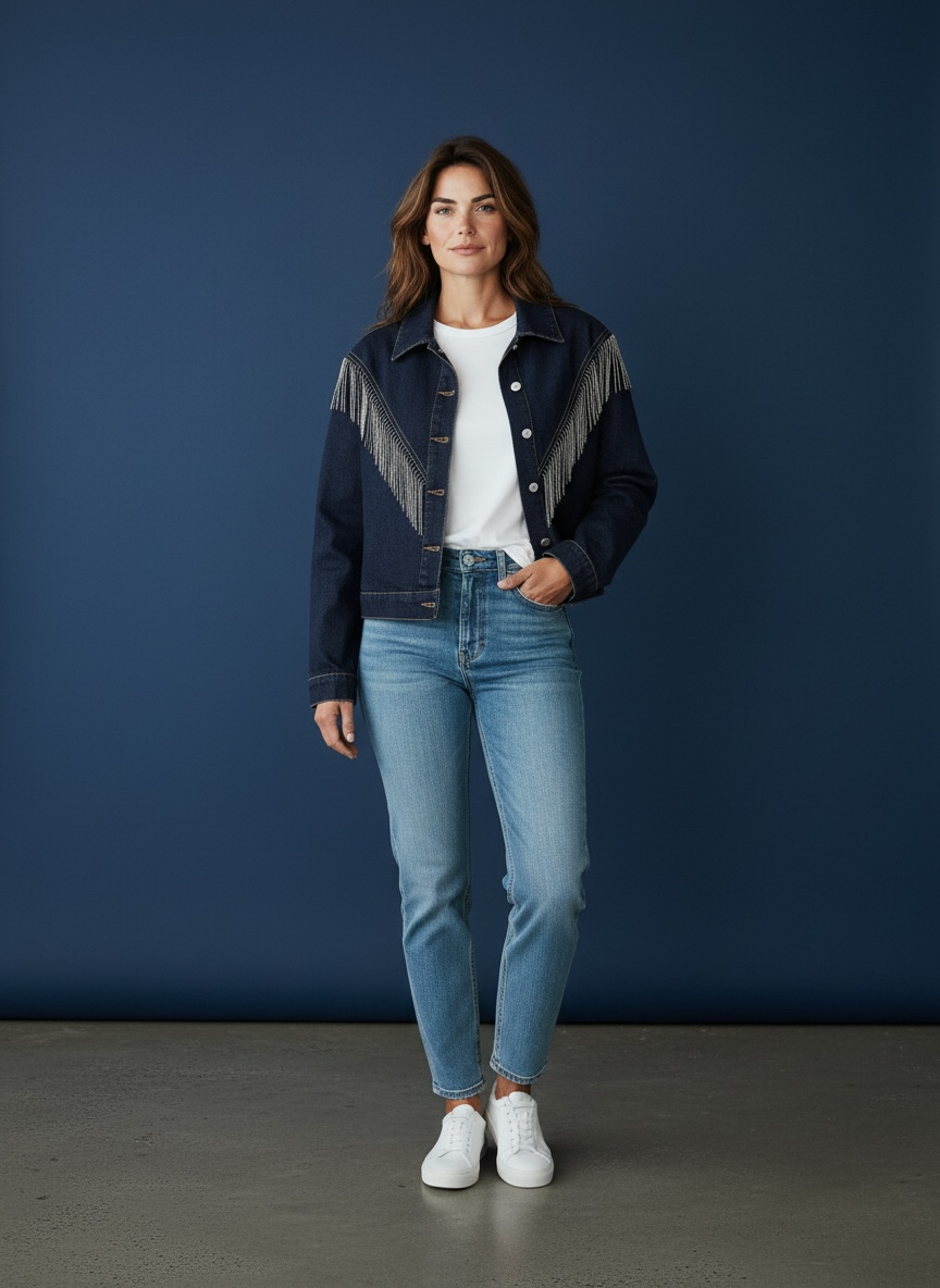 Denim Jacket with Silver Fringe