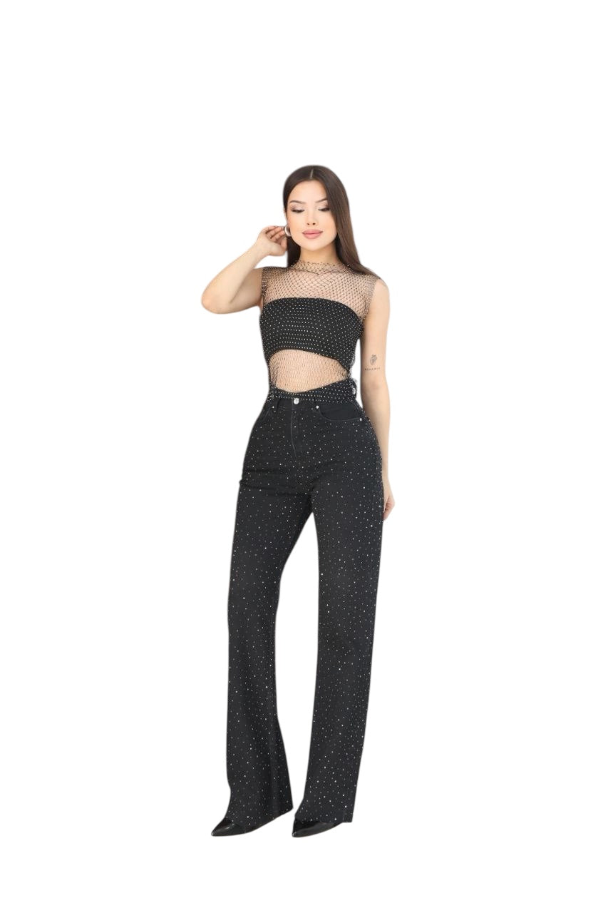 Black Rhinestone Jeans