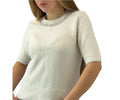 Crystal-Trim Soft Knit Short Sleeve Sweater