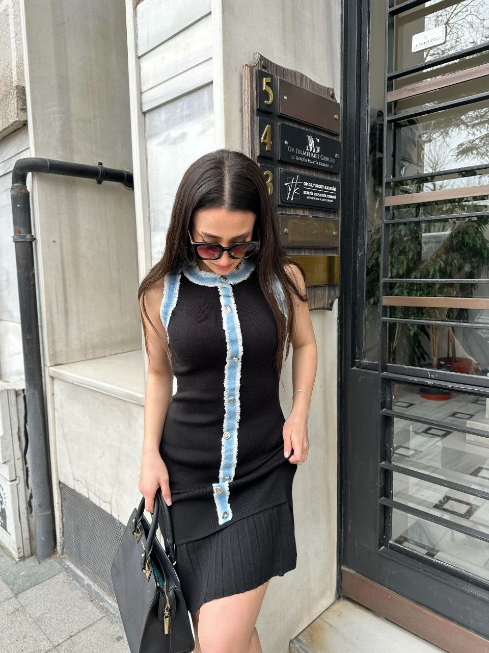 Sleeveless Dress with Denim Trim