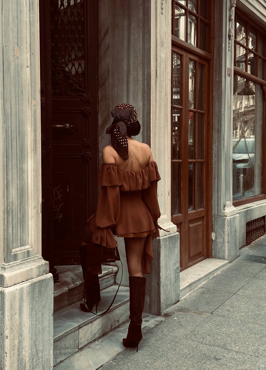 Off Shoulder Ruffle Bodysuit with Corset Details