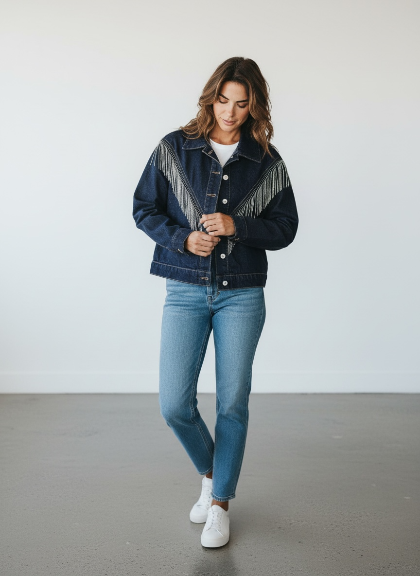 Denim Jacket with Silver Fringe