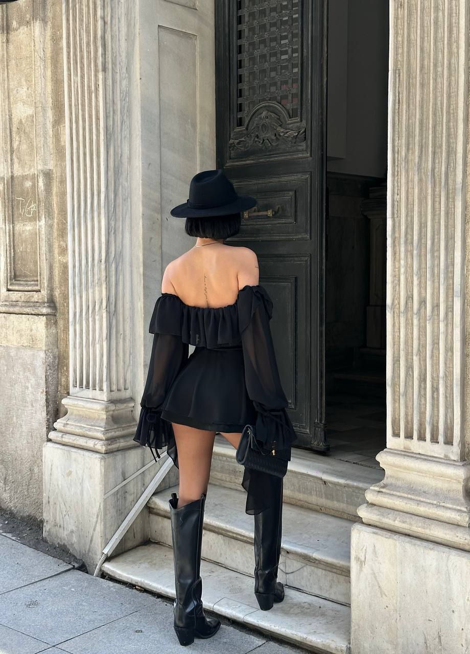 Off Shoulder Ruffle Bodysuit with Corset Details
