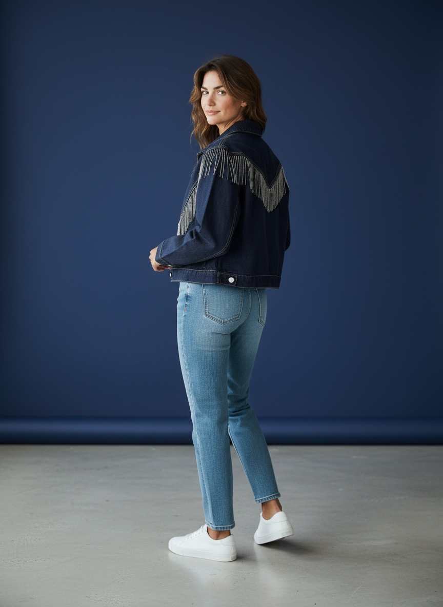 Denim Jacket with Silver Fringe