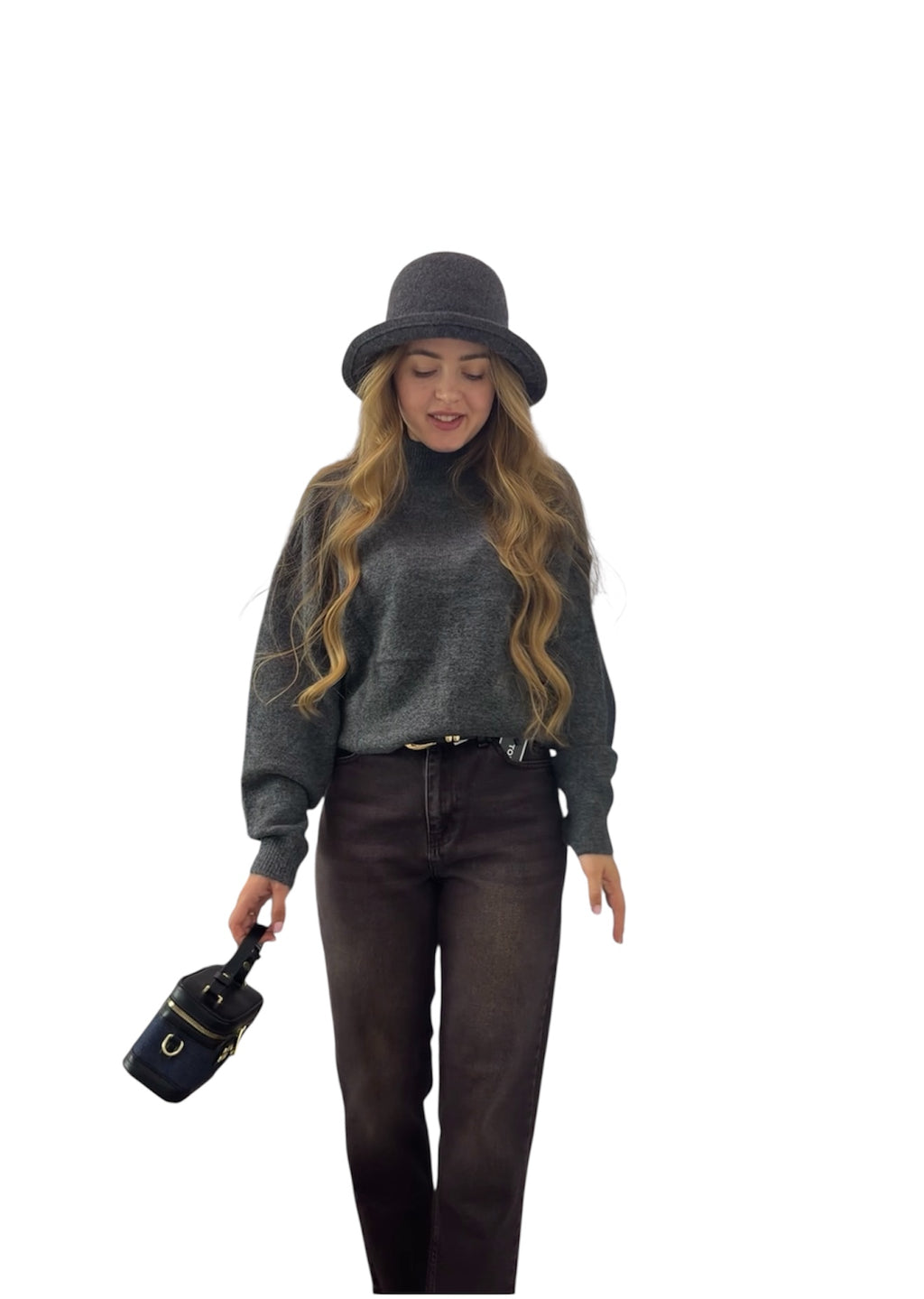 Grey Mock Neck Sweater