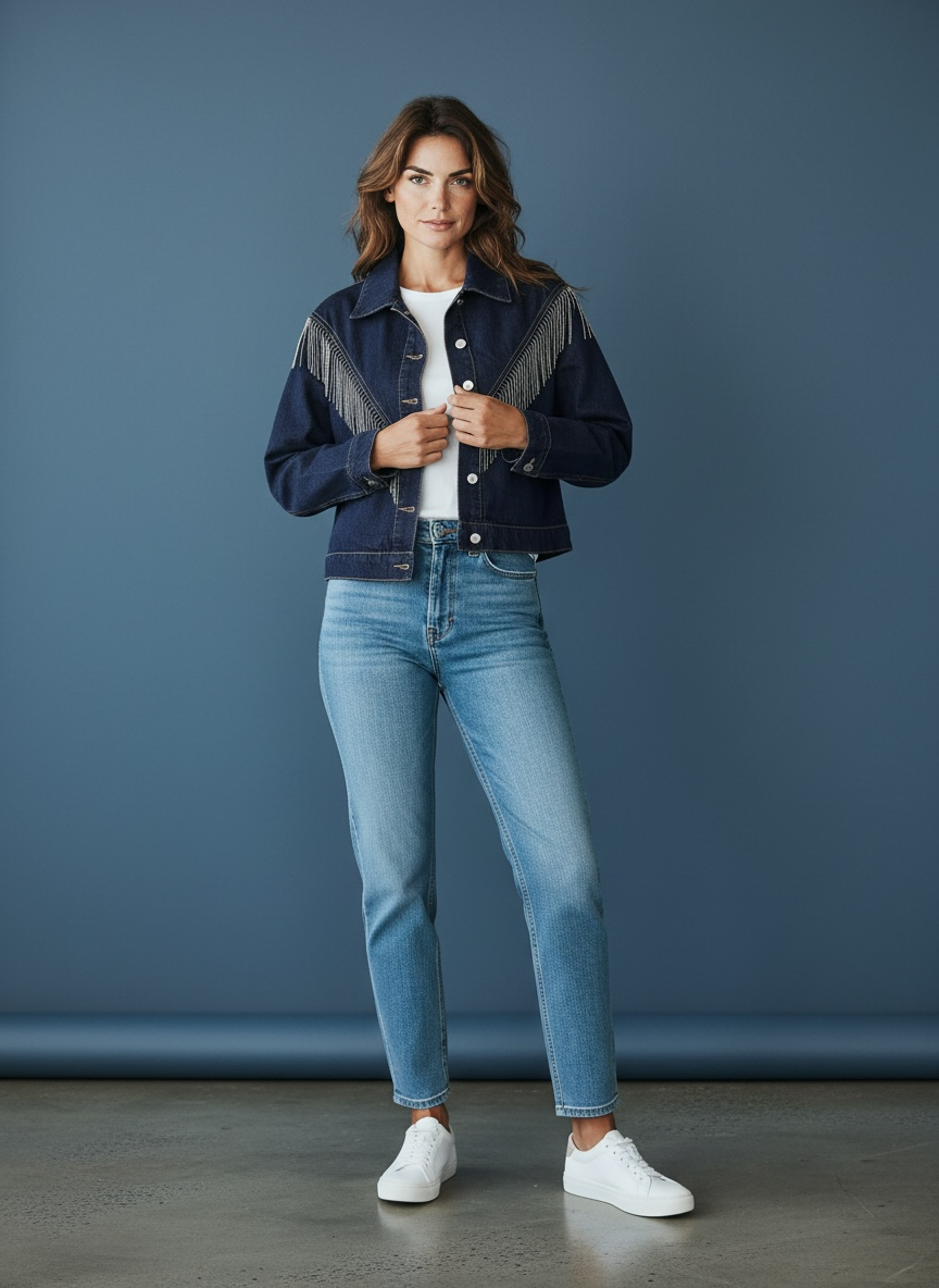 Denim Jacket with Silver Fringe