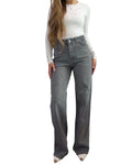 Grey Rhinestone Wide-Leg Jeans