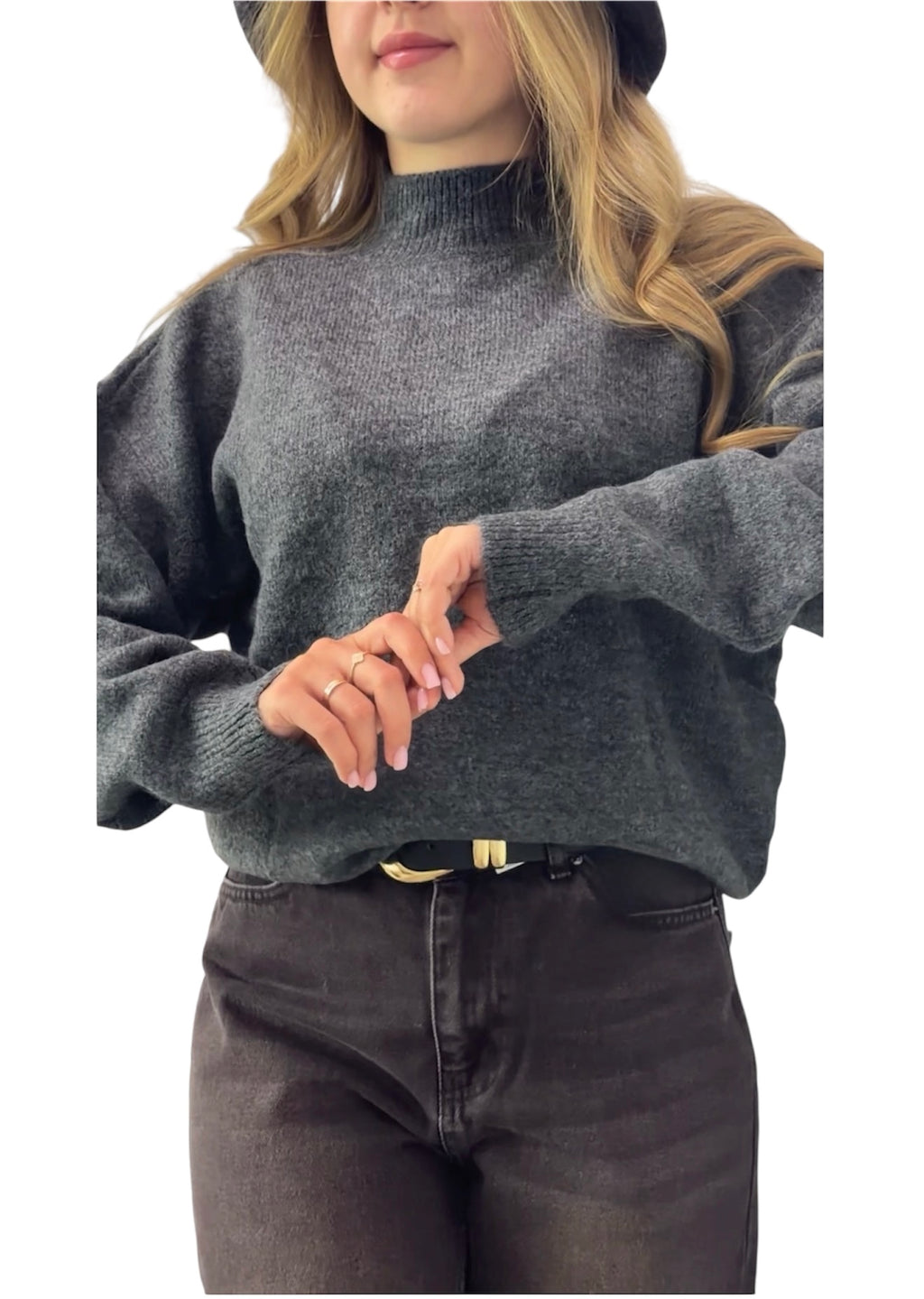 Grey Mock Neck Sweater