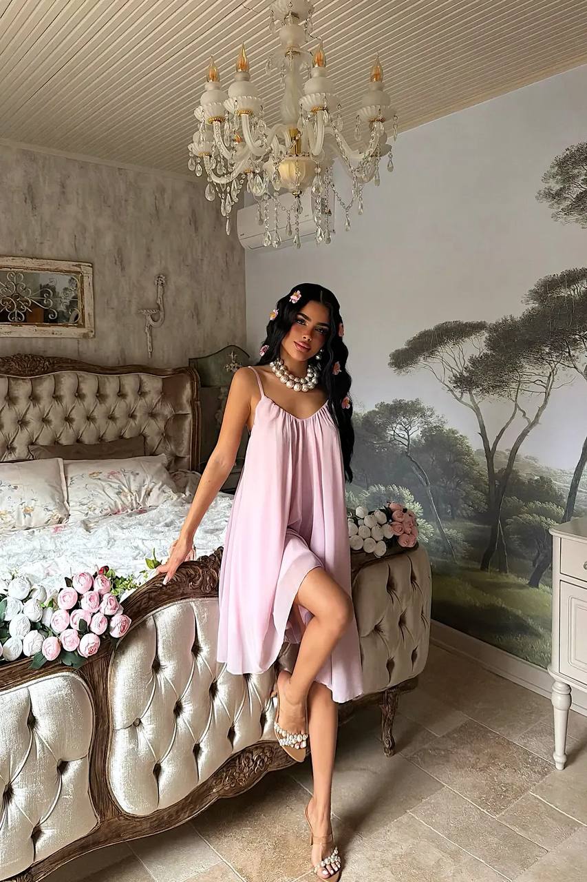Powder Pink Strappy Midi Dress